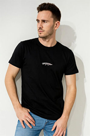 BİSİKLET YAKA BASKILI TSHİRT SİYAH TOMMY