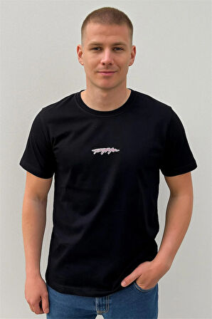 BİSİKLET YAKA BASKILI TSHİRT SİYAH TOMMY