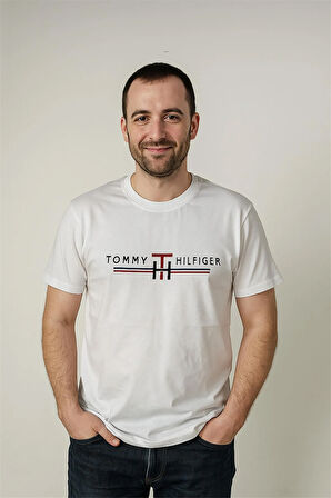 BİSİKLET YAKA NAKIŞLI TSHİRT BEYAZ TOMMY