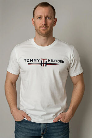 BİSİKLET YAKA NAKIŞLI TSHİRT BEYAZ TOMMY