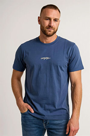 BİSİKLET YAKA BASKILI TSHİRT MAVİ TOMMY