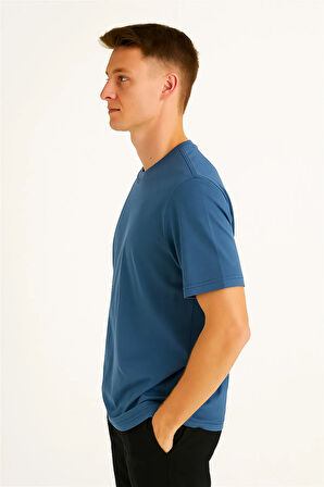 BİSİKLET YAKA BASKILI TSHİRT MAVİ TOMMY