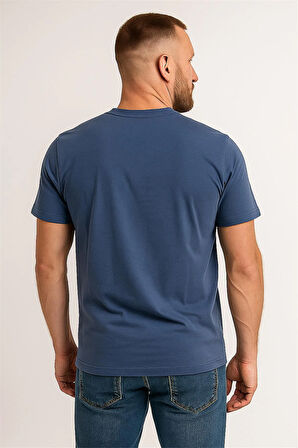 BİSİKLET YAKA BASKILI TSHİRT MAVİ TOMMY