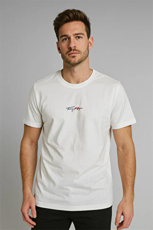 BİSİKLET YAKA BASKILI TSHİRT İTALİC BEYAZ TOMMY