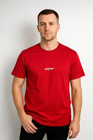 BİSİKLET YAKA BASKILI TSHİRT KIRMIZI TOMMY