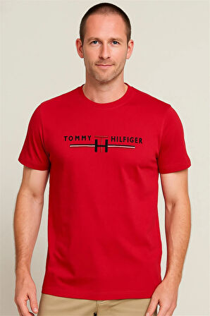 BİSİKLET YAKA NAKIŞLI TSHİRT KIRMIZI TOMMY