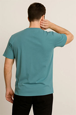 PAMUK PENYE BİSİKLET YAKA T-SHİRT CAĞLA YEŞİLİ STONE ISLAND