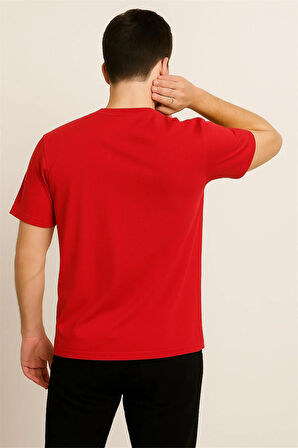PAMUK PENYE BİSİKLET YAKA T-SHİRT KIRMIZI STONE ISLAND