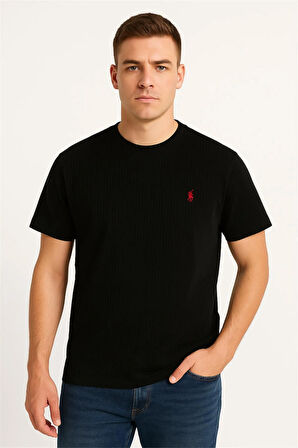 T-TSHİRT SİYAH GOFRE KUMAŞ POLO