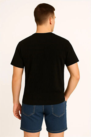 T-TSHİRT SİYAH GOFRE KUMAŞ POLO