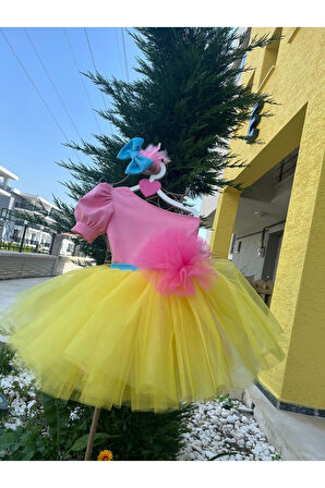 Kız Çocuk Renkli Tüllü Kabarık Abiye Elbise