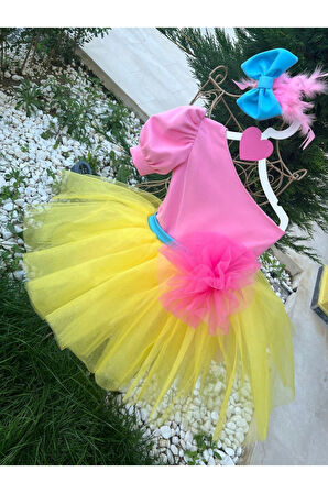 Kız Çocuk Renkli Tüllü Kabarık Abiye Elbise