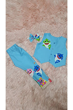 Erkek Çocuk Baby Shark Pantalon Yelek Papyon Takım