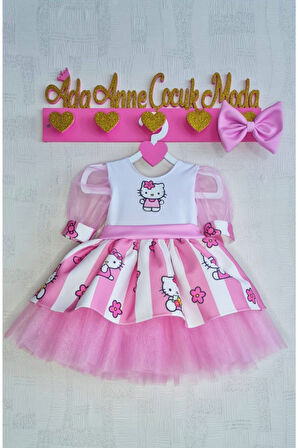 Kız Çocuk Pembe Kabarık Tüllü Hello Kitty Elbise