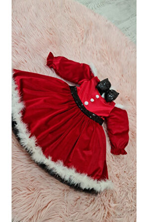 Kabarık Tüllü Kırmızı Kadife Kız Çocuk Elbise