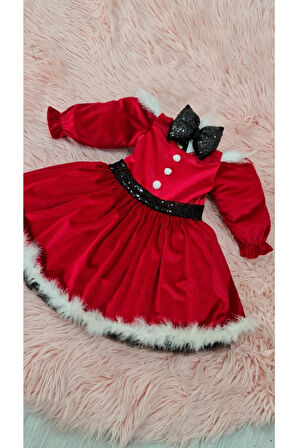 Kabarık Tüllü Kırmızı Kadife Kız Çocuk Elbise