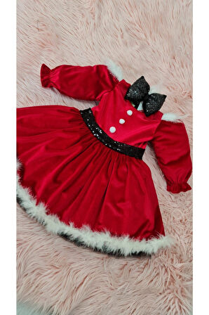 Kabarık Tüllü Kırmızı Kadife Kız Çocuk Elbise