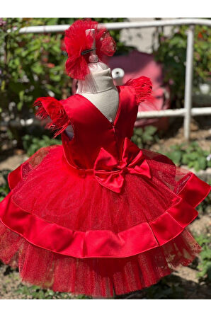 Kız Çocuk Kırmızı Kabarık Abiye Elbise