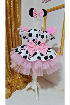 Kız Çocuk Miki Mickey Mouse Pembe Tüllü Kabarık Elbise