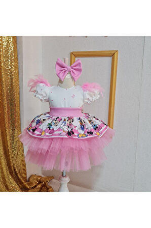 Kız Çocuk Minnie Miki Mouse Tüllü Kabarık Elbise