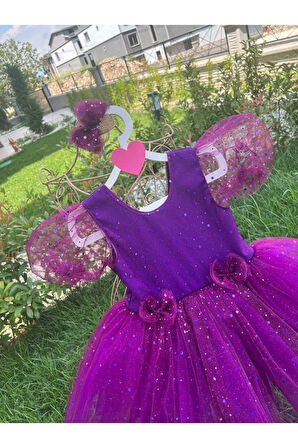 Kız Çocuk Mor Simli Tüllü Kabarık Abiye Elbise