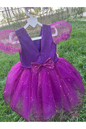 Kız Çocuk Mor Simli Tüllü Kabarık Abiye Elbise