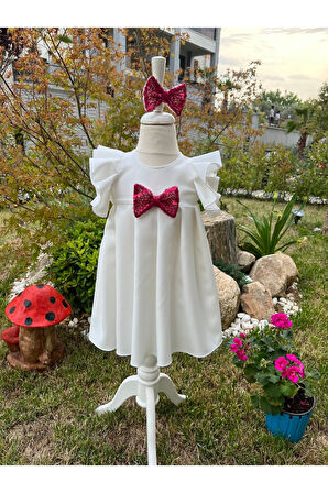 Kız Çocuk Pileli Beyaz Elbise