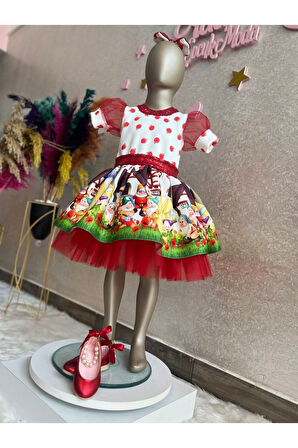 Kız Çocuk Pamuk Prenses Ve Yedi Cüceler Tüllü Pelerinli Kabarık Elbise