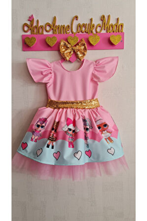 Kız Çocuk Kabarık Tüllü Pembe Lol Elbise