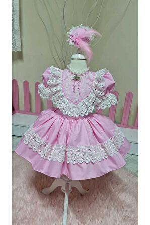 Kız Çocuk Tüllü Kabarık Pembe Vintage Elbise