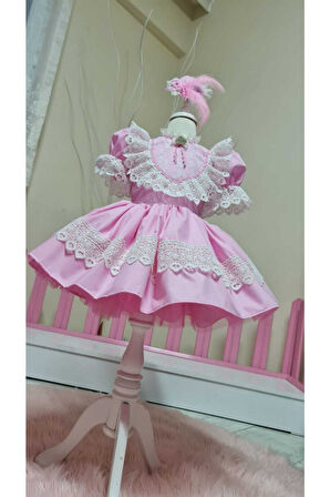 Kız Çocuk Tüllü Kabarık Pembe Vintage Elbise