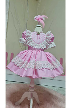 Kız Çocuk Tüllü Kabarık Pembe Vintage Elbise