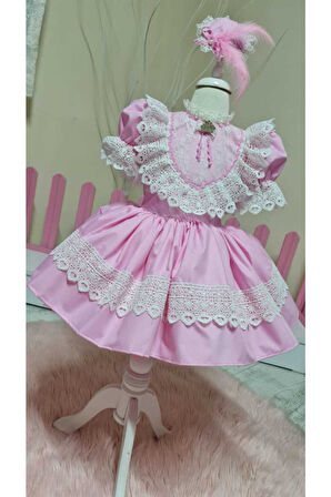 Kız Çocuk Tüllü Kabarık Pembe Vintage Elbise
