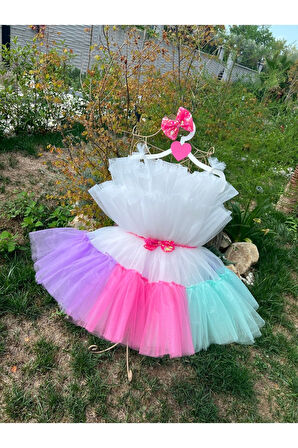 Kız Çocuk Kabarık Tüllü Renkli Abiye Elbise