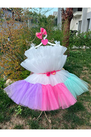 Kız Çocuk Kabarık Tüllü Renkli Abiye Elbise