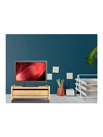 Ahşap Çekmeceli Monitör Standı – Masaüstü Ergonomik Yükseltici ve Düzenleyici