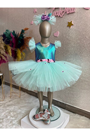 Kız Çocuk Tüllü Kabarık Deniz Kızı Elbisesi