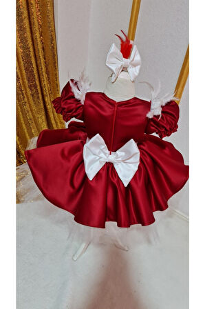 Kız Çocuk Kabarık Tüllü Kırmızı Yılbaşı Konsept Elbise