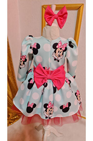 Kız Çocuk Minnie Mickey Mouse Desenli Tüllü Kabarık Elbise