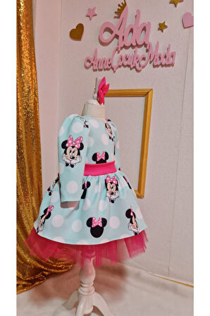Kız Çocuk Minnie Mickey Mouse Desenli Tüllü Kabarık Elbise