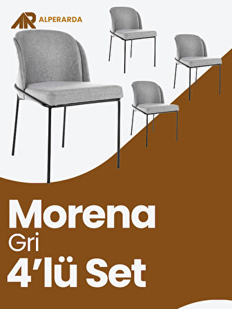 Morena Sandalye Gri Keten 4'lü Set