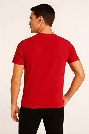 BİSİKLET YAKA NAKIŞLI T-SHİRT KIRMIZI TOMMY