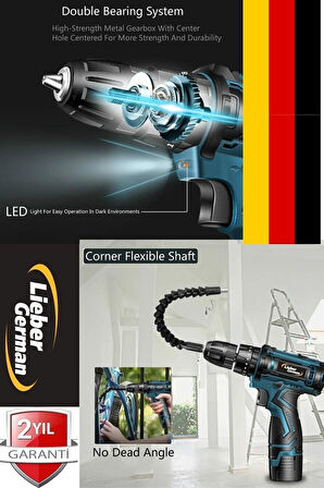 Torq 12 Volt 2 Ah Otamatik Korumalı Çelik Şanzuman 2 Akülü Matkap Akülü Vidalama Şarjlı Matkap