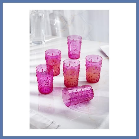 Bezos Akrilik Pembe 6'lı Kısa Bardak & Su Meşrubat Kahve Yanı Bardağı 400 ml ( Cam Değildir ) AANOVA