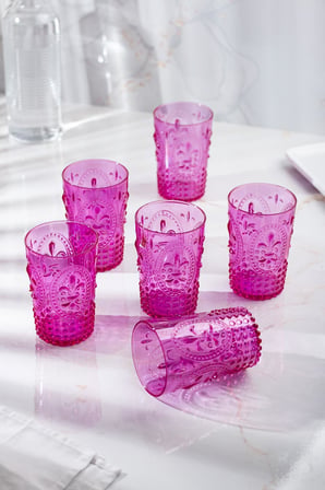 Bezos Akrilik Pembe 6'lı Kısa Bardak & Su Meşrubat Kahve Yanı Bardağı 400 ml ( Cam Değildir ) AANOVA