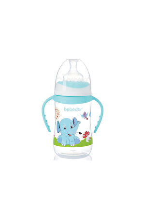 Bebedor B-89322 Desenli Geniş Ağız Kulplu Biberon 250 ml Turkuaz