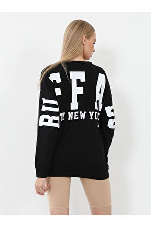 Kadın Siyah Newyork Baskılı Uzun Tunik Sweatshirt