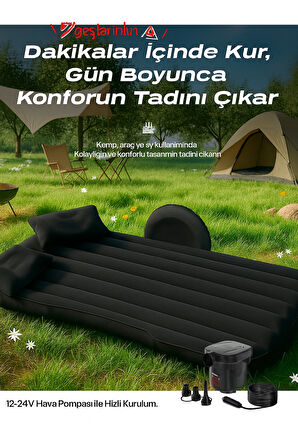 Şişme Yatak Seti Araç Içi - Kamp - Ev Kullanımı Için 12/24V Hava Pompa Hediyeli