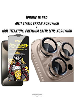 iPhone 16 Pro Anti Static Ekran Koruyucu ve Safir Premium Lens Koruyucu