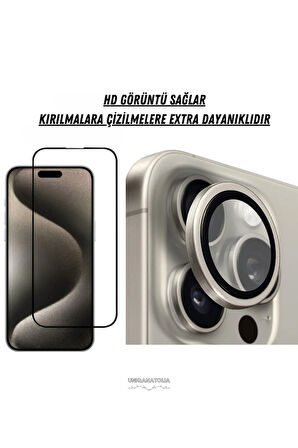 iPhone 16 Pro Uyumlu Anti Static Ekran Koruyucu ve Safir Premium Lens Koruyucu